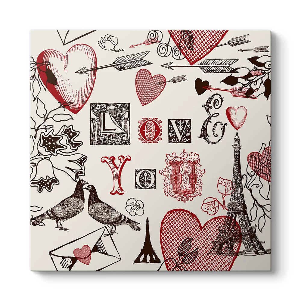 Love You Retro Tablo - Model 3